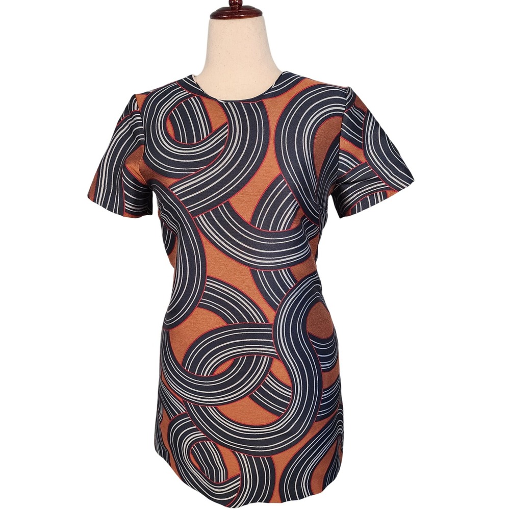 La DoubleJ Mini Swing Dress Women M Montecarlo Jacquard Geometric Shift Italy